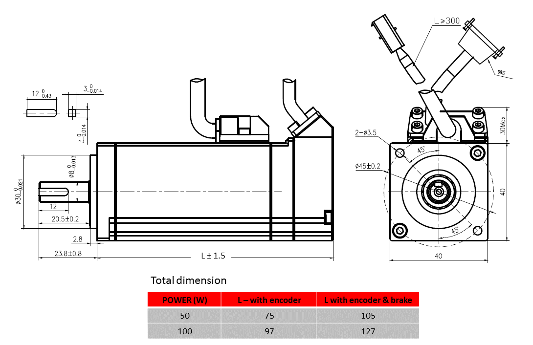 servo motor Product dimension drawing - frame 40mm servo motor Product dimension drawing - frame 40mm